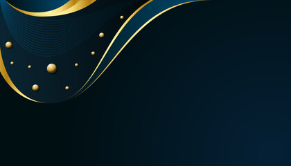 Luxury background abstract banner in dark blue and gold color with copy space