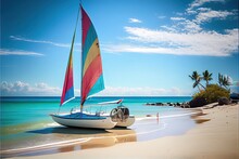 Colorful Sailboat On Tropical Beach In Summer