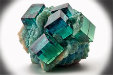 Green Blue Rare Fluorite Mineral Specimen Isolated On White Background Macro Closeup Ai