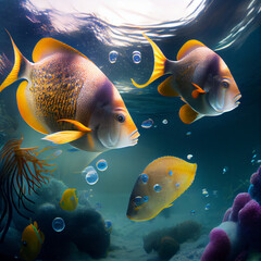 Fish in ocean, underwater picture of sealife, generative ai