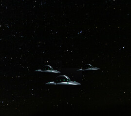 Wall Mural - Formation of three UFOs with copy space