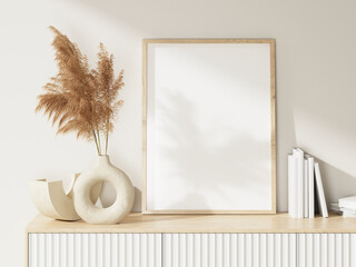 Frame and poster mockup in Boho style interior. 3d rendering, 3d illustration