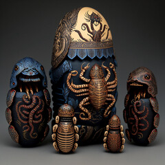 Wall Mural - Scorpion Spirits in the style of Russian Matryoshka Dolls