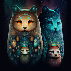 Wall Mural - Animals Spirits in the style of Russian Matryoshka Dolls