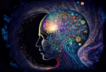 Wall Mural - meditation activates chakra, third eye and pineal gland. connection to the universe, being one with 