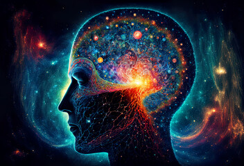 Wall Mural - meditation activates chakra, third eye and pineal gland. connection to the universe, being one with 