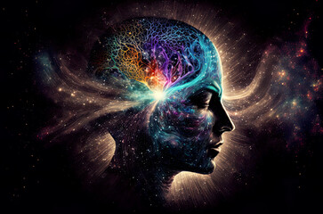 Wall Mural - meditation activates chakra, third eye and pineal gland. connection to the universe, being one with 