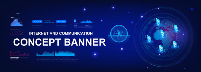 Wall Mural - Futuristic IT banner. Cyberphone with next generation internet. Unique Internet Network 3.0. World communication portal of the future. Internet data chain with VPN connection