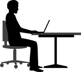 Wall Mural - Silhouette of a man working on a laptop. Vector illustration. 