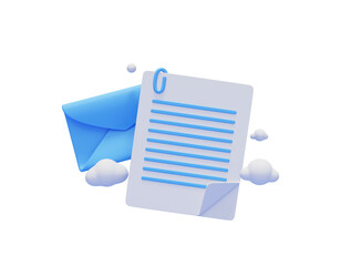 Fototapete - Blue Envelope with document paper newsletter mailbox web icon 3d illustration