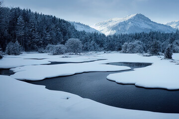 Wall Mural - landscape with snow covered mountains