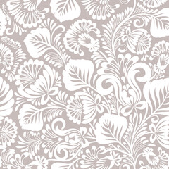  Floral seamless pattern with curve elements. Elegant wallpaper, wrapping, textile design