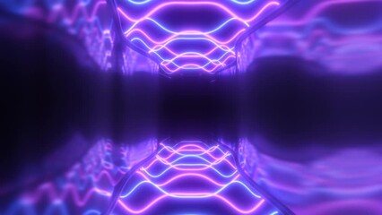 Wall Mural - Wave Ultraviolet Glow Neon Laser Beam Illuminated Reflective Tunnel - 4K Seamless VJ Loop Motion Background Animation