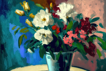 Wall Mural - Still life painting with abstract colorful flowers, modern impressionism style