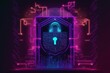 © E  - cyber security data protection concept, secure data protection, neon lit padlock, generative ai composite