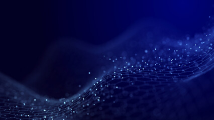 Fototapete - Big data visualization. The musical stream of sounds. Abstract background with interweaving of dots . 3D rendering.