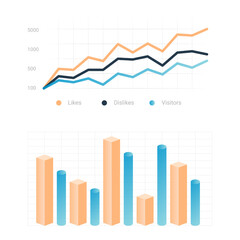 Poster - Graphic charts. Infographic statistic bars and diagrams for data presentation. Comparison histogram elements. Types set of colorful analytic graphs. Vector information visualization