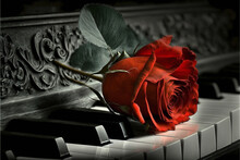 Red Rose On Piano Keys
