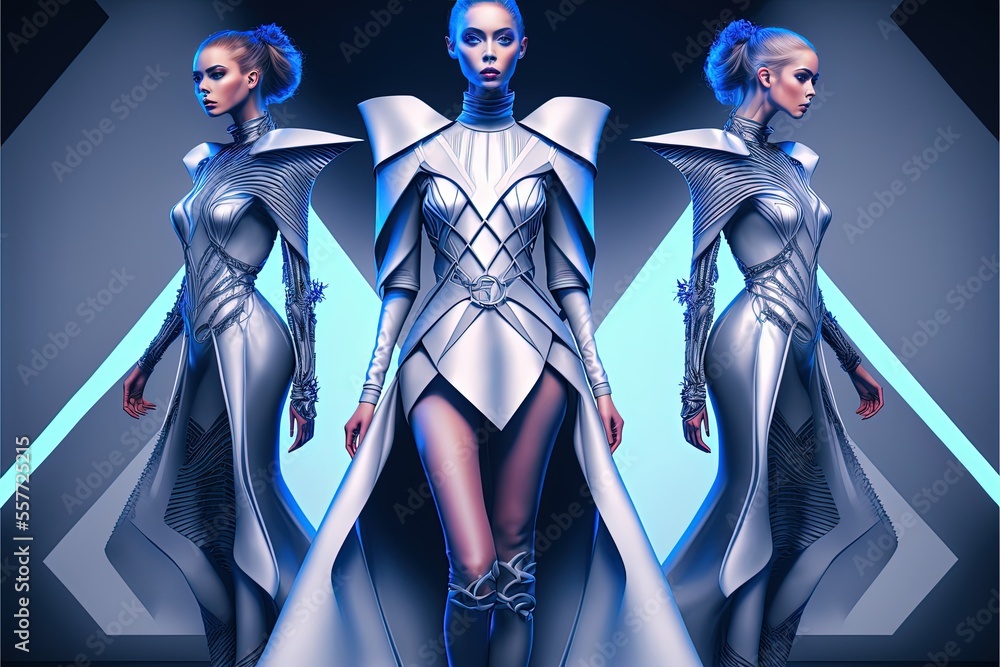 Futuristic fashion show with beautiful women model and futuristic ...
