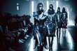 Futuristic fashion show with beautiful women model and futuristic outfit. Generative Ai, Not a real person
