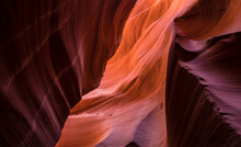 Antelope Canyon Narrow Walls With Shadows And Red Sand In Arizona, USA