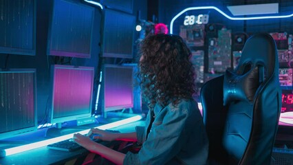 Woman programmer show skill in coding and interacting with technology