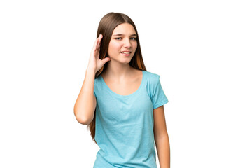 Poster - Teenager girl over isolated chroma key background listening to something by putting hand on the ear