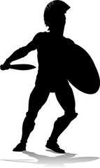 Wall Mural - A Spartan or Trojan ancient Greek hoplite warrior silhouette. Could also be a Roman gladiator.