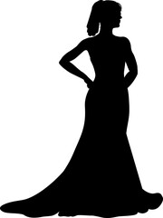 A woman bride in a bridal wedding dress in a silhouette