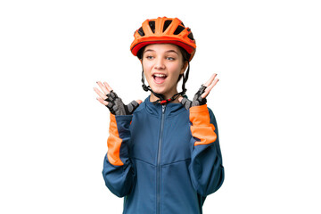 Wall Mural - Teenager cyclist girl over isolated chroma key background with surprise facial expression