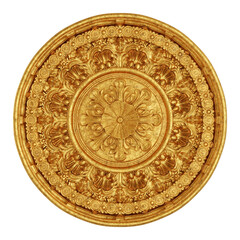 Ornate decorative golden metal plate. 3D rendering