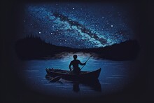 A Boy Rowing A Boat Under The Starry Sky
