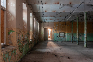 Wall Mural - Old abandoned haunted red brick factory of stockings, pantyhose and socks in Central Europe, Poland