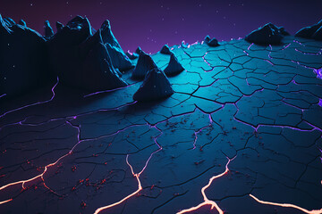 Wall Mural - Cracked landscape. Neon energy abstract background.	
Digital art