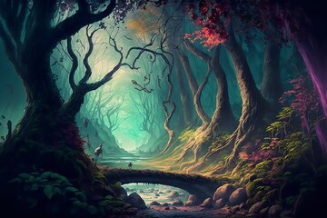 Wall Mural - fantasy forest landscape illustration