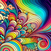 Abstract Rainbow Colored Psychedelic Background With Waves. Generative AI