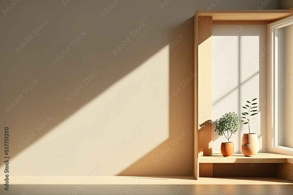 Realistic interior backdrop for overlay displays of home goods. Warm ...