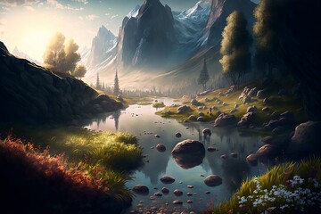 Wall Mural - fantasy forest landscape illustration