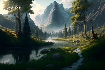 Wall Mural - fantasy forest landscape illustration