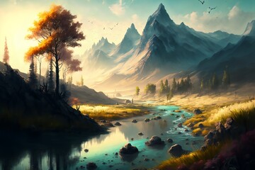 Wall Mural - fantasy forest landscape illustration