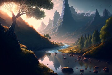Wall Mural - fantasy forest landscape illustration