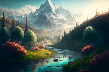 Wall Mural - fantasy forest landscape illustration