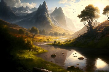 Wall Mural - fantasy forest landscape illustration