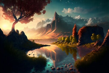 Wall Mural - fantasy forest landscape illustration