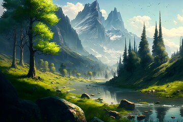 Wall Mural - fantasy forest landscape illustration