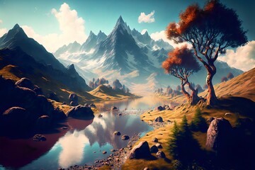 Wall Mural - fantasy forest landscape illustration