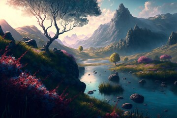 Wall Mural - fantasy forest landscape illustration