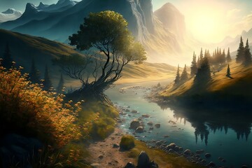 Wall Mural - fantasy forest landscape illustration