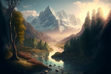 Wall Mural - Fantasy forest landscape illustration