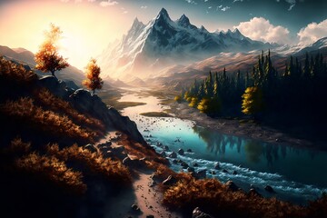 Wall Mural - fantasy forest landscape illustration